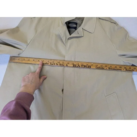 Towncraft Trench Coat Mens Large 44 Reg Tan Zip Out Faux Fur Lining Vintage USA - Picture 5 of 12